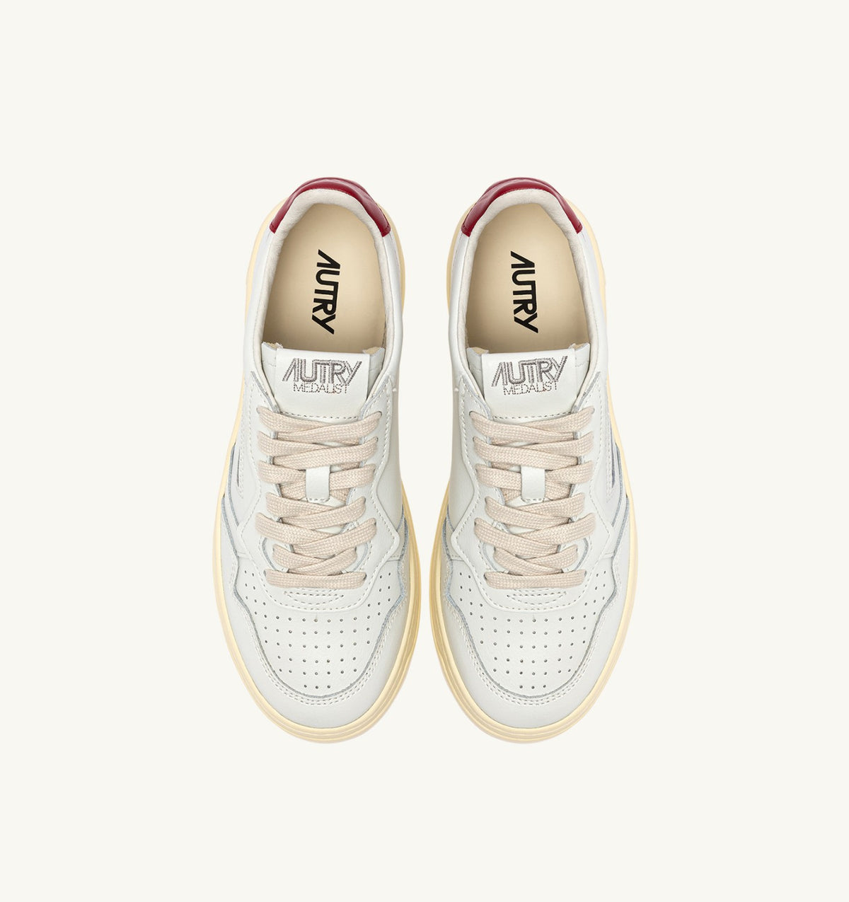 MEDALIST LOW SNEAKERS IN WHITE AND DEEP CLARET LEATHER