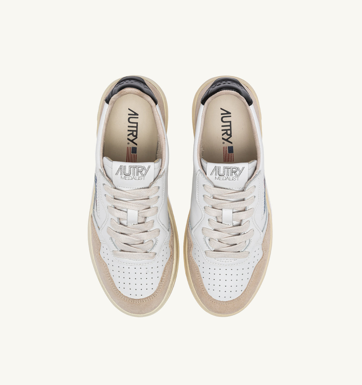 MEDALIST LOW SNEAKERS IN WHITE AND BLACK LEATHER AND BEIGE SUEDE