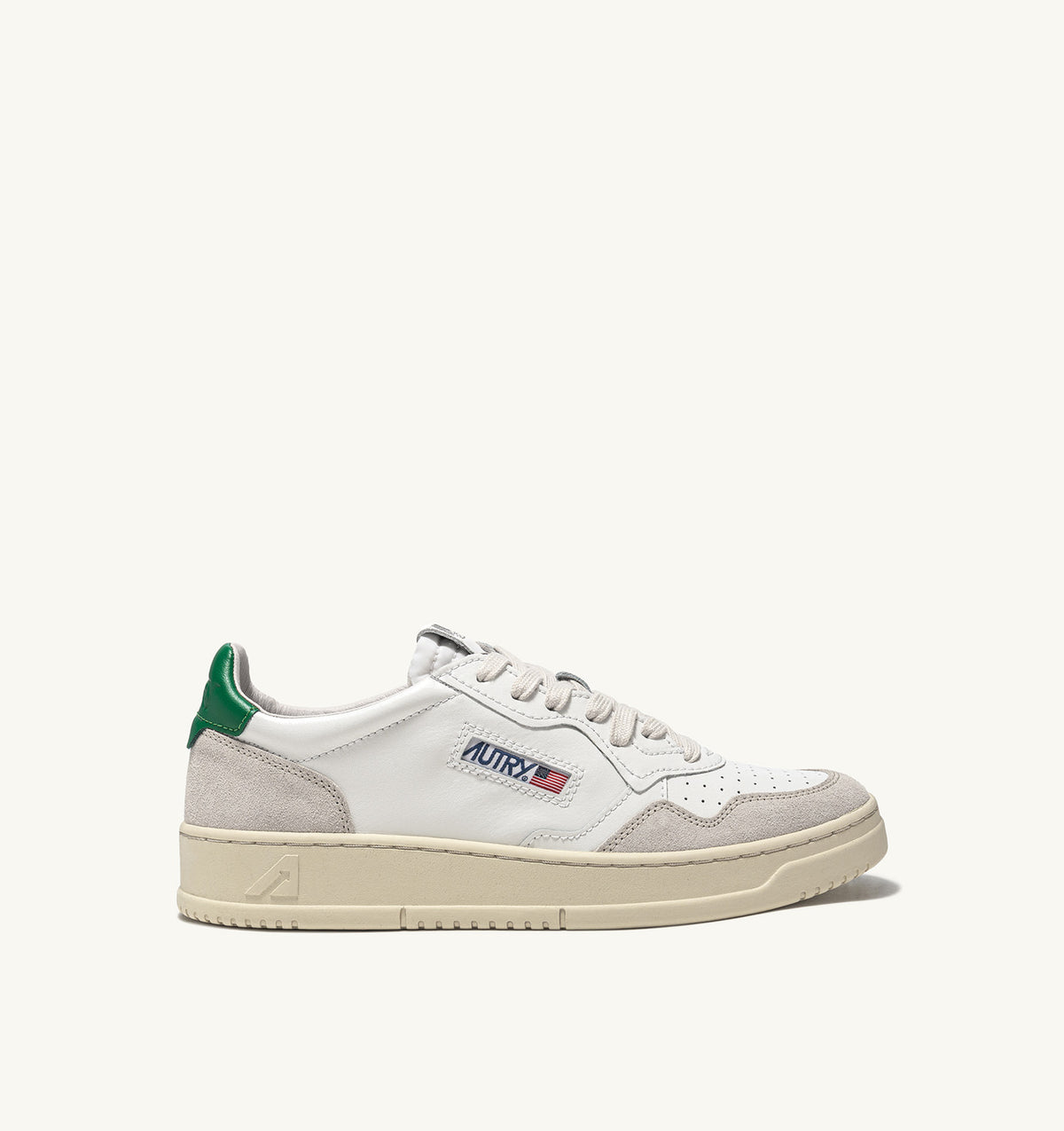 MEDALIST LOW SNEAKERS IN WHITE AND AMAZON LEATHER AND BEIGE SUEDE