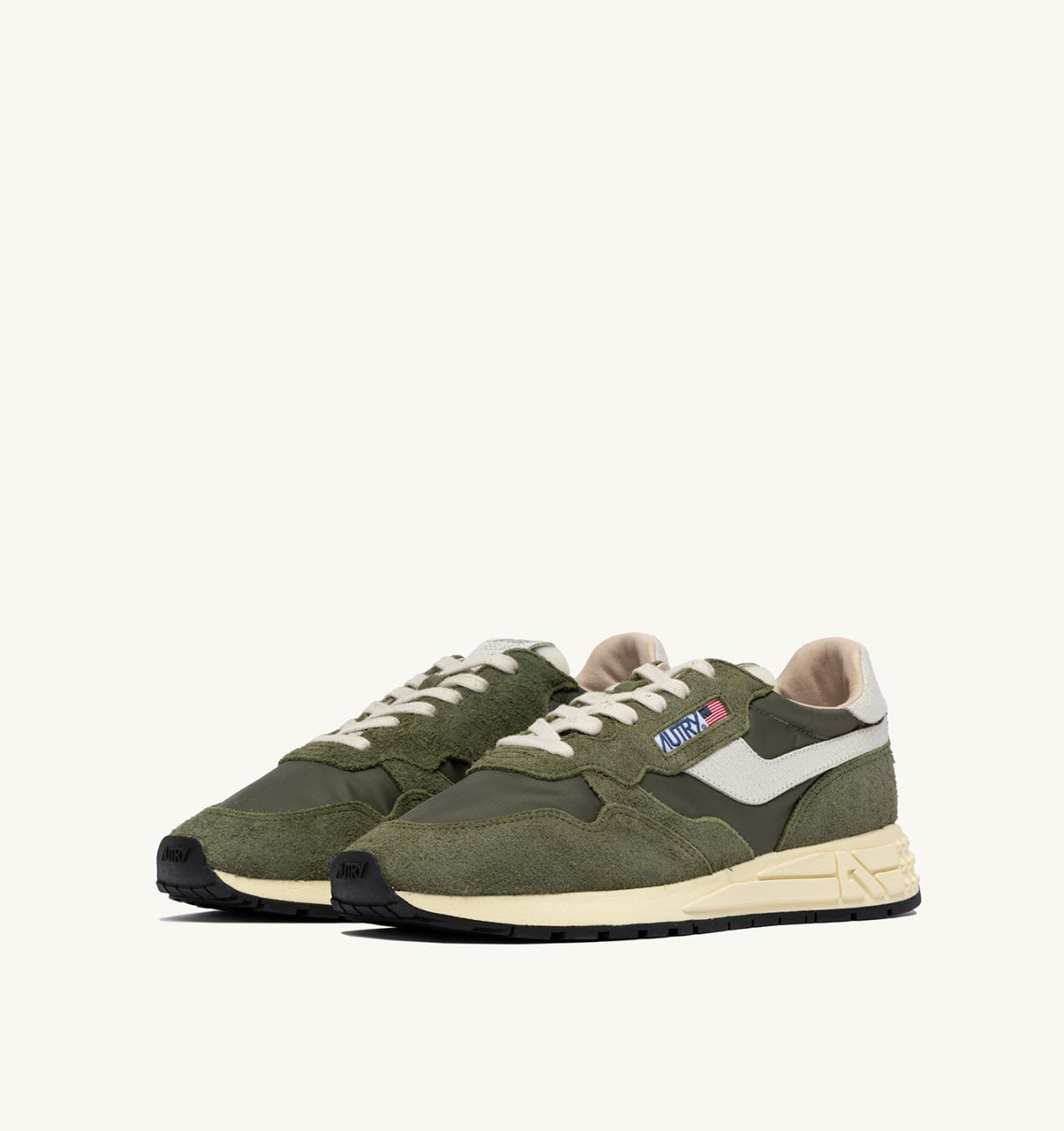 REELWIND LOW SNEAKERS IN WHITE AND SAGE NYLON AND SUEDE