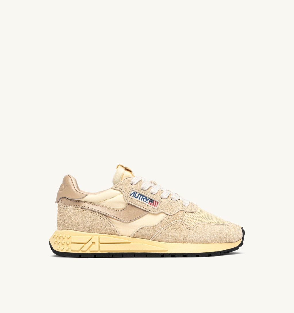 ZAPATILLAS BAJAS REELWIND EN NYLON Y ANTE CRUDO Y BLANCO PIMIENTA