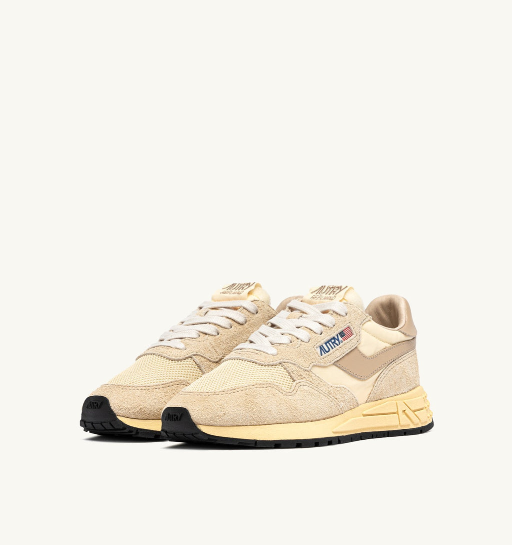 ZAPATILLAS BAJAS REELWIND EN NYLON Y ANTE CRUDO Y BLANCO PIMIENTA