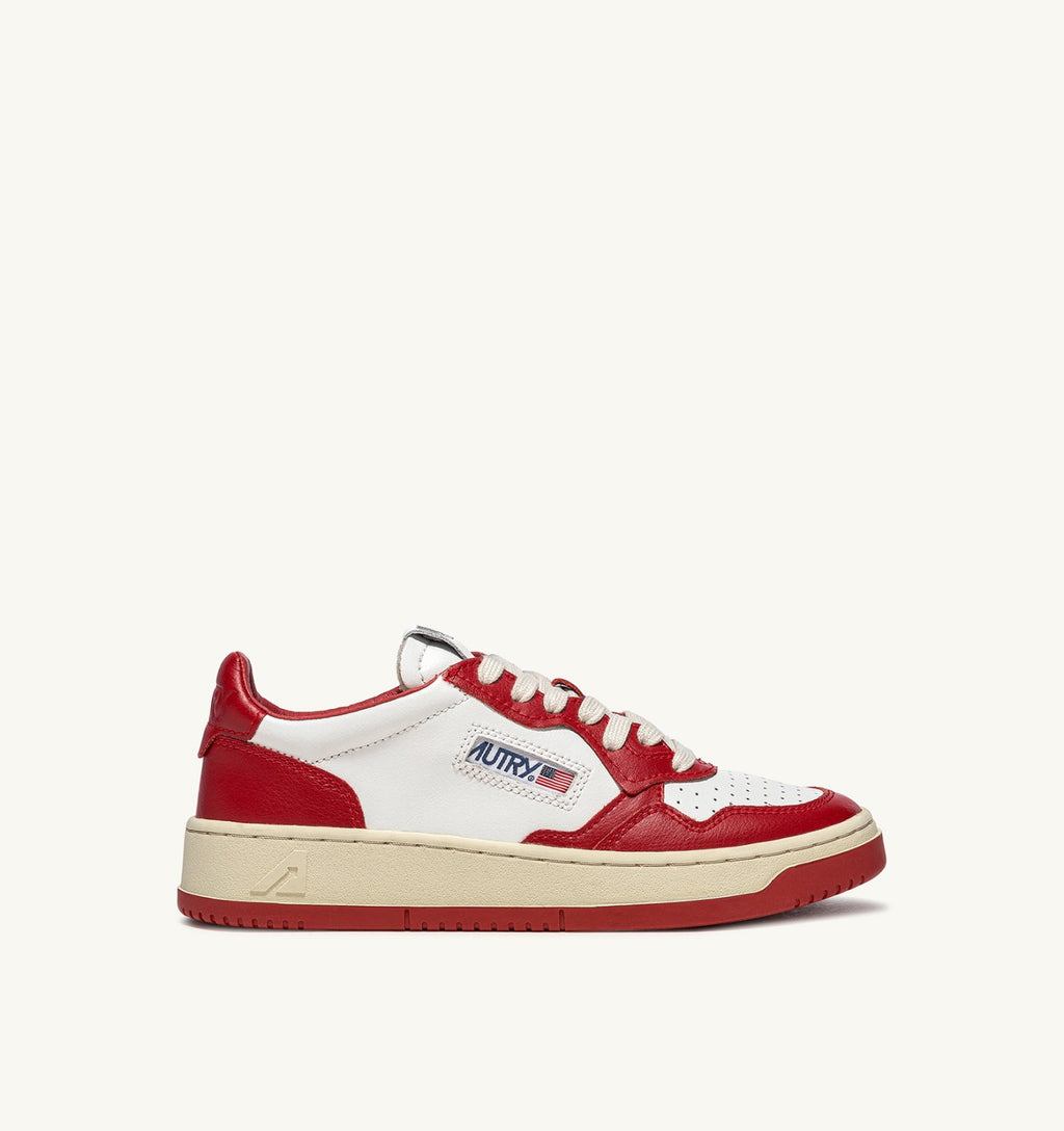 MEDALIST LOW BICOLOR SNEAKERS IN WHITE AND RED LEATHER