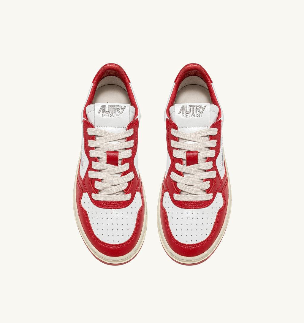MEDALIST LOW BICOLOR SNEAKERS IN WHITE AND RED LEATHER