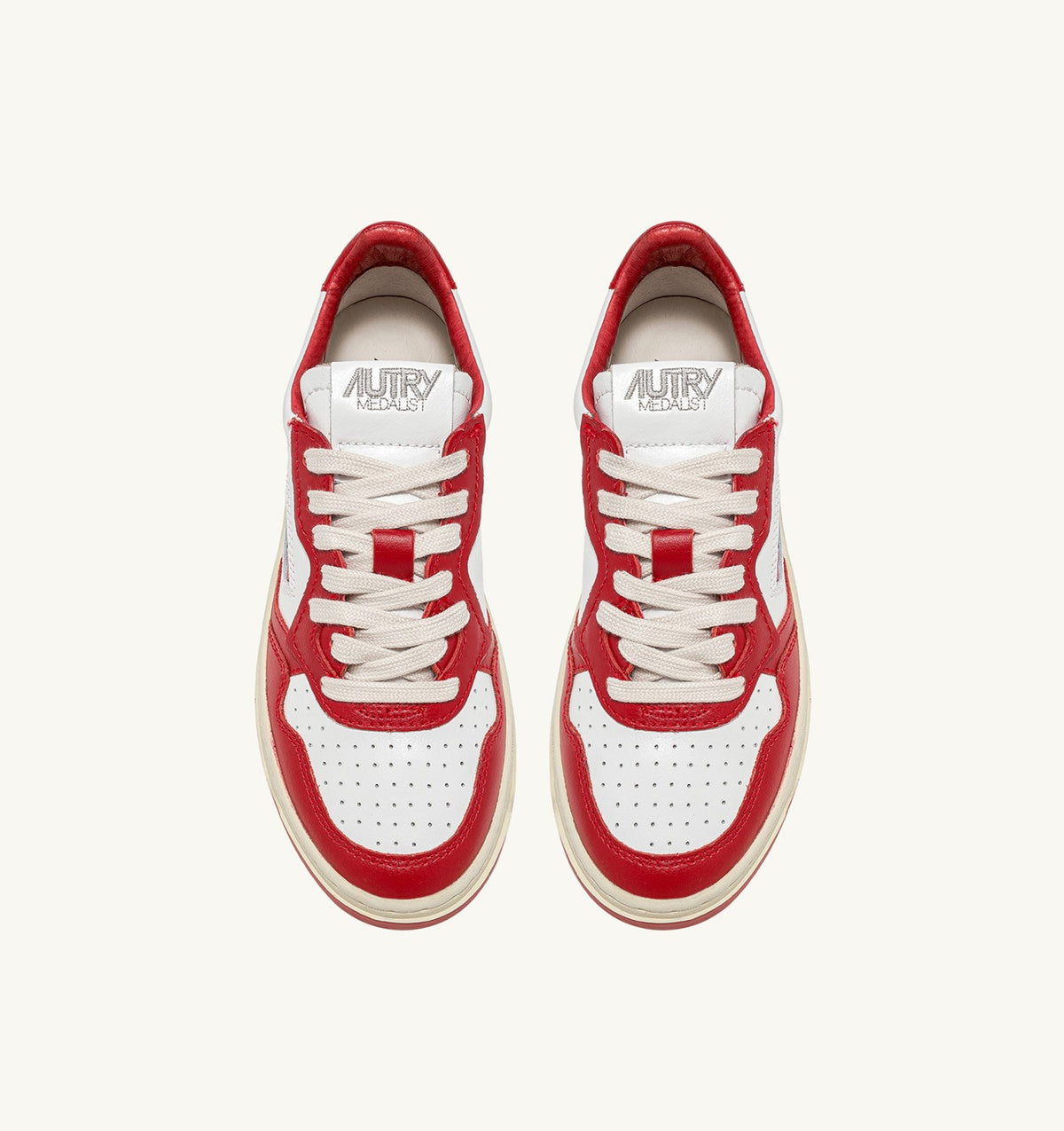 MEDALIST LOW BICOLOR SNEAKERS IN WHITE AND RED LEATHER