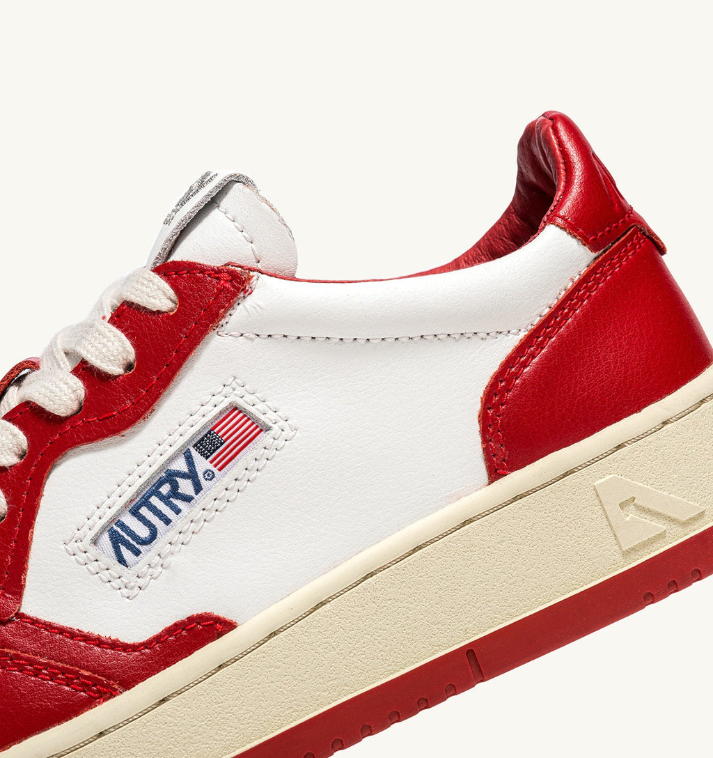 MEDALIST LOW BICOLOR SNEAKERS IN WHITE AND RED LEATHER