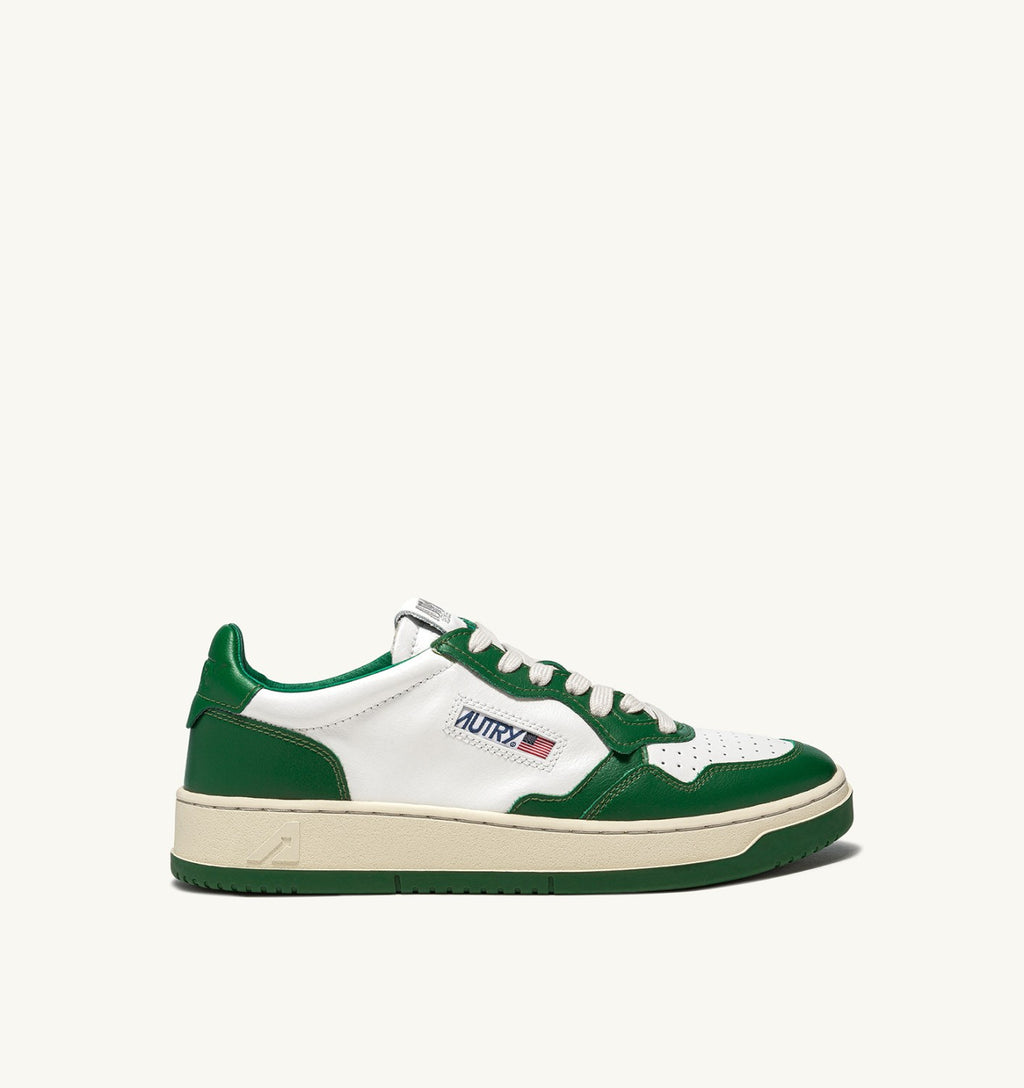 MEDALIST LOW BICOLOR SNEAKERS IN WHITE AND GREEN LEATHER