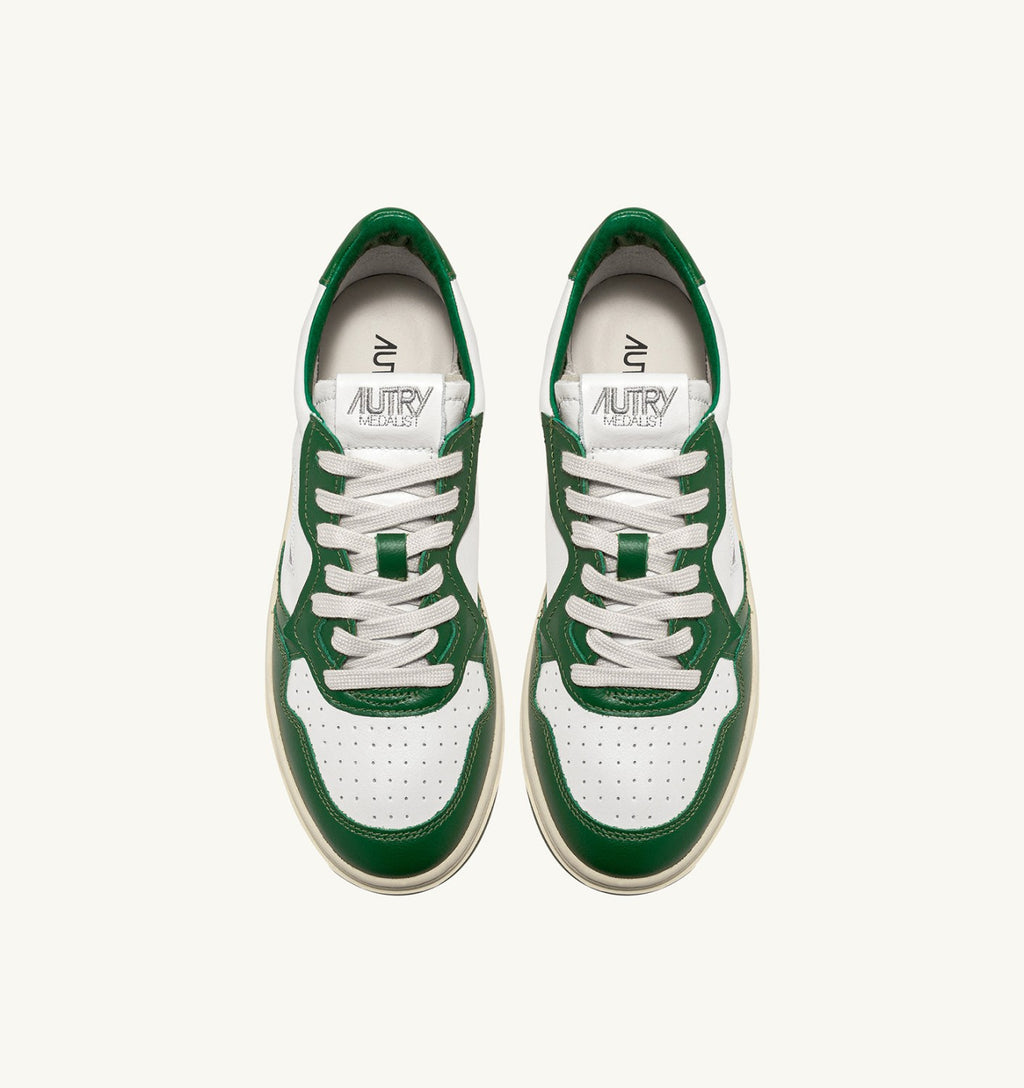 MEDALIST LOW BICOLOR SNEAKERS IN WHITE AND GREEN LEATHER