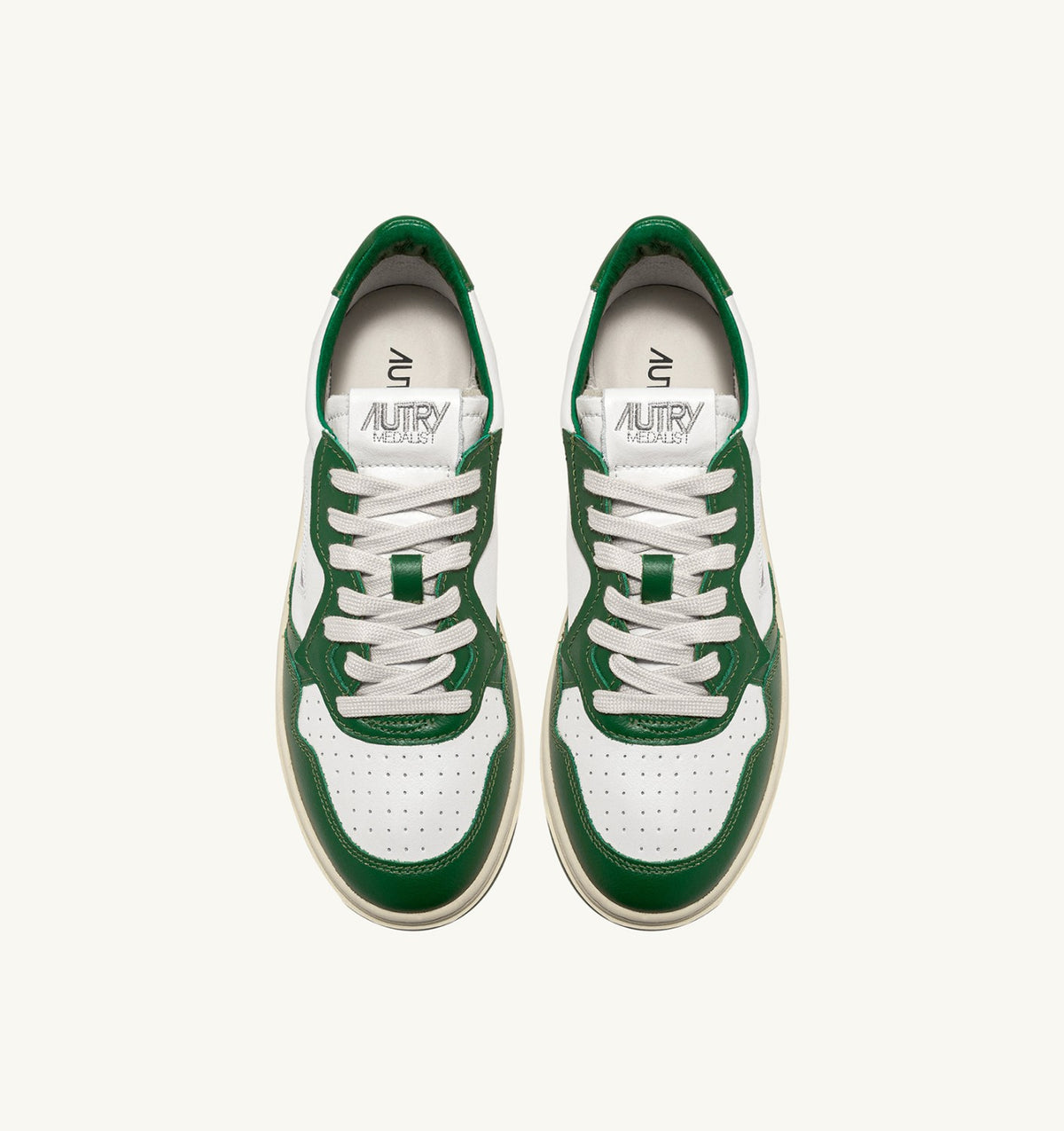 MEDALIST LOW BICOLOR SNEAKERS IN WHITE AND GREEN LEATHER