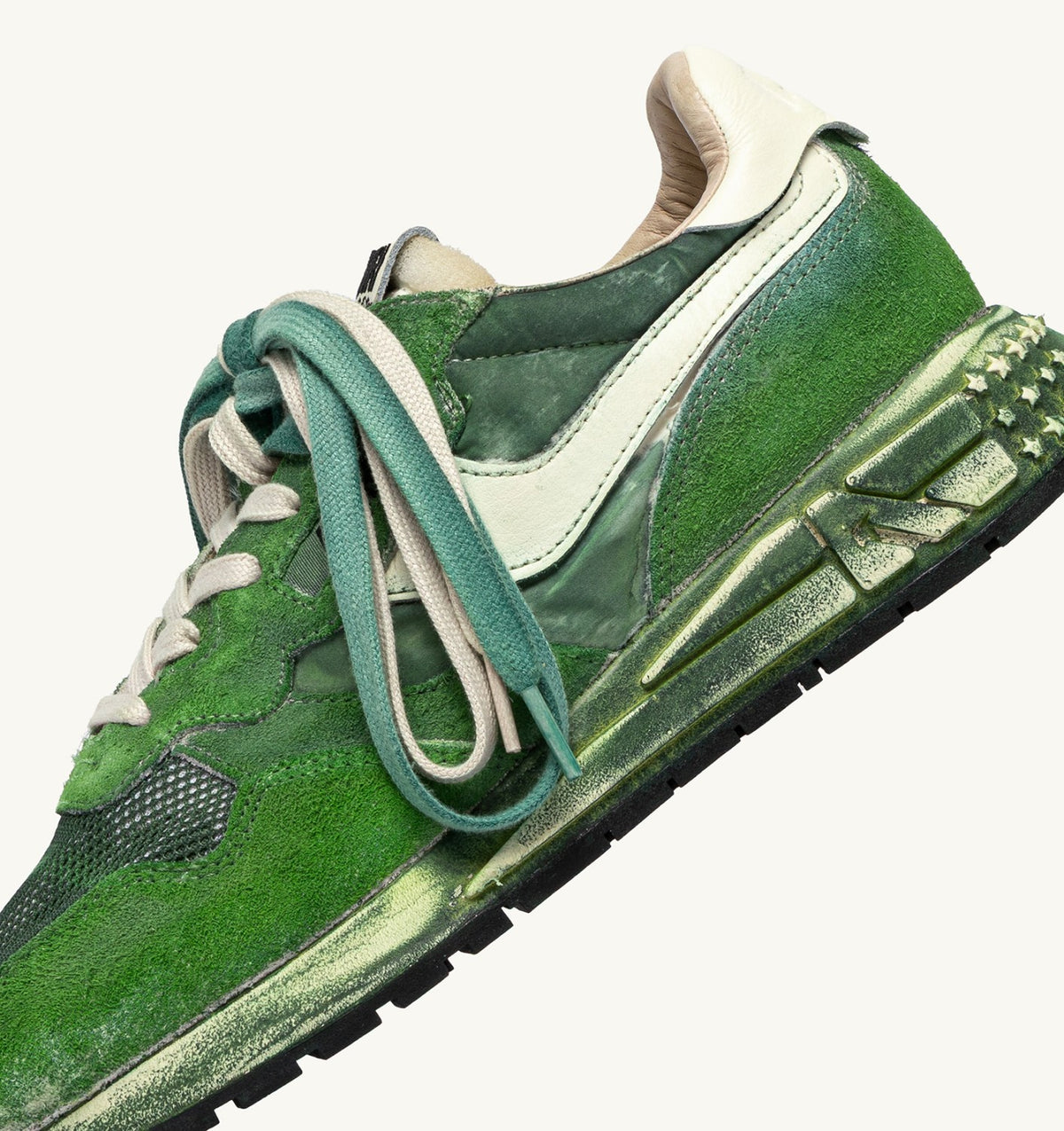 REELWIND SUPER VINTAGE SNEAKERS IN WHITE AND GREEN SUEDE AND NYLON
